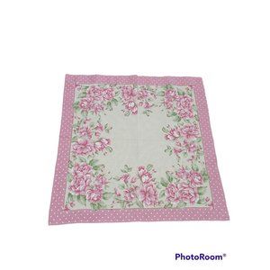 Karsten Wendy Cotton Table Topper Pink Polka Dot Floral Roses 29 inch Square